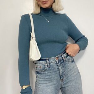 Dusty Blue Basic Turtleneck Vintage Knit Sweater